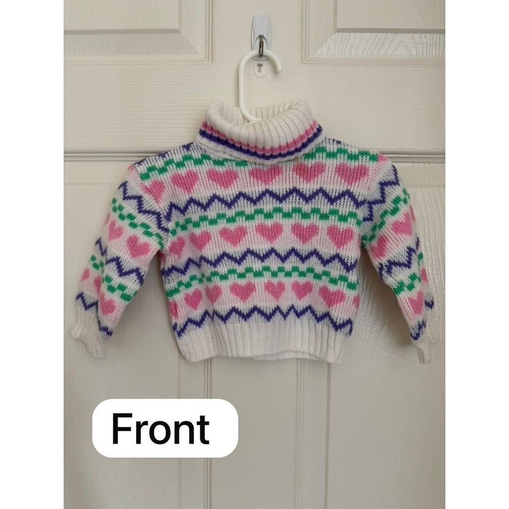 Vintage BabyFaire Baby Girls Sweater 12M Heart Pattern Turtleneck Japan